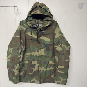 Vtg 1992 US Army Issued Cold Weather Woodland Camo Parka Jacket Hooded Men L